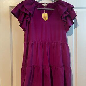 NWT Entro Magenta Mini Ruffle Dress - Medium